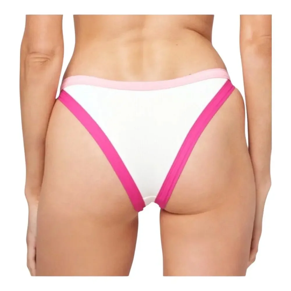 L Space Vacay White Pink Ribbed Bikini Bottom Stretch Women's Size Small NWOT